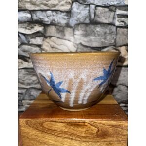Bushwick Pottery Bowl Glaze Brown White Blue Floral Southwestern4.25x6.5 Cottage